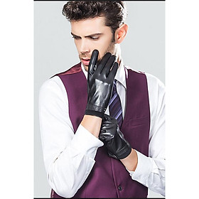 Găng tay nam da thật BHY8719 Bao tay nam da cừu, lót lông. cản gió tốt, giữ ấm đôi tay