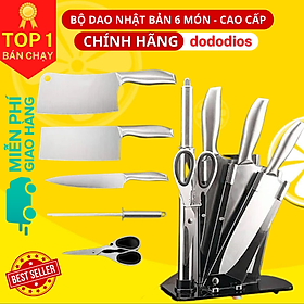 Bộ Dao Nhà Bếp Cao Cấp - Bộ Dao Kéo 6 Món Nhật Bản Cao Cấp chóng han gỉ, tặng kèm khay để giao kéo - Hàng chính hãng dododios - Logo trên thân bộ dao là hình và kí tự ngẫu nhiên