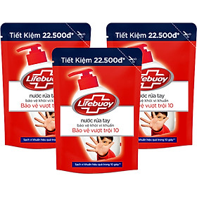 Combo 3 Nước Rửa Tay Sạch Khuẩn Lifebuoy Bảo Vệ Vượt Trội 10 Túi 450g