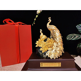 Tượng Đôi Chim Công Dát Vàng 24K MT Gold Art M09(29x17x34cm)- Hàng chính hãng, quà tặng dành cho sếp, khách hàng, đối tác 