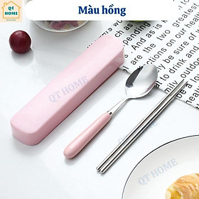 Mua Bộ Đũa Thìa / Muỗng Văn Phòng Chất Liệu Inox và Sứ  Bộ Đồ Ăn Cá Nhân Có Hộp Đựng
