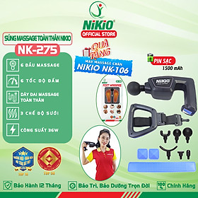 Máy (Súng) Massage Toàn Thân Nikio NK-275 - 6 Đầu + 1 Dây Đai Mát Xa Thay Thế, Tích Hợp Nhiệt Sưởi Ấm Giãn Cơ, Làm Dịu Cơn Đau Nhức Cơ Bắp Nhanh, Công Nghệ Mát Xa Mới