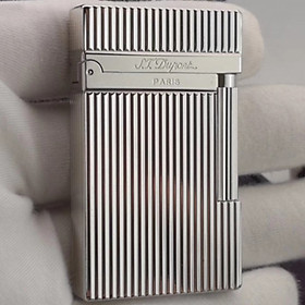 Vỏ Hột Quẹt Bật Lửa Upon D68T Họa Tiết Kẻ Dọc Màu Bạc - Dùng Gas Cao Cấp