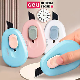 Dao rọc giấy Deli cao cấp lưỡi thép không gỉ SK5 dao rọc mini bỏ túi kim loại tiện lợi văn phòng học sinh màu pastel