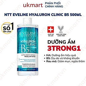 Nước Tẩy Trang Eveline Hyaluron Clinic B5 Và Tinh Chất Rau Má Làm Dịu, Dưỡng Ẩm Phục Hồi Da 500ML