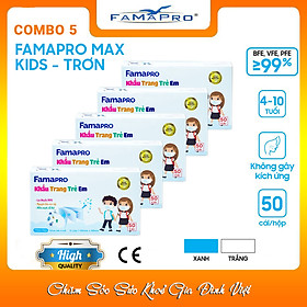 [COMBO Ưu Đãi] 5 Hộp Khẩu Trang Y Tế Trẻ Em Cao Cấp FAMAPRO - 3 Lớp/Kháng Virus, Lọc Khuẩn, Bụi, 99% Tốt Nhất / [MAX KID Chính Hãng - Hộp 50 Cái