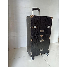 Cốp vali kéo bọc góc bạc & cửa nhiều ngăn đựng mỹ phẩm, dụng cụ trang điểm, make up, phun xăm, nối mi size 36x22x64 (cm)