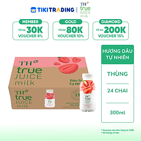 Thùng 24 chai nước uống sữa trái cây TH true JUICE milk dâu tự nhiên 300 ml (300 ml x 24)