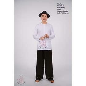 Bộ áo bà ba nam phối áo cate trắng + Quần cate đen - Có bộ bà ba Bigsize - A trắng +Q đen