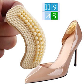 (1 Đôi) 2 Miếng đệm lót giày silicon 4D chống đau chân, Lót gót giầy êm ái chống trày gót chân (Mầu Vàng da hoặc Đen)