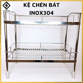 Kệ để chén bát 100% INOX304 cao cấp, 50 x 28 x 46 cm (2 tầng),[có sóng đĩa], dụng cụ nhà bếp tiện lợi, kệ đựng chén bát phòng bếp