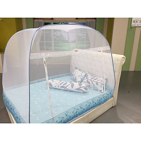Mua Màn tự bung cao cấp Mộc Miên đỉnh rộng trắng viền xanh loại 1 2mx2m-1 cửa - Mùng ngủ cao cấp Mộc Miên