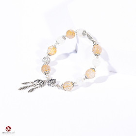 Vòng tay đá thạch anh tóc vàng và đá mặt trăng phối charm bạc thái 925 - hợp mệnh Kim, Thủy - Chiêu tài lộc, phù trợ bình an | VietGemstones