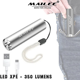 Đèn Pin Led Mini MAILEE D02-mini cho xe đạp Có Sạc USB bóng Led XPE 3W 350lumens (không zoom) nhỏ gọn bỏ túi (không kèm chân đế) - chỉ đèn Màu bạc