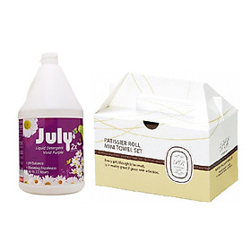 Combo 01 can nước giặt xả Thái Lan July 2X 3,5L + 01 Set 02 khăn cuộn cotton Nhật Bản (Giao màu ngẫu nhiên)