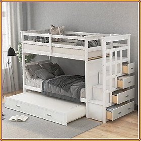 Mua Giường 3 tầng kèm hộc kéo phụ sát đất Tundo màu trắng