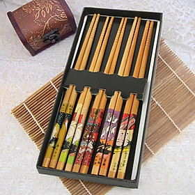 Mua Hộp 5 đôi đũa tre mẫu họa tiết hoa văn Nhật Bản 22.5cm