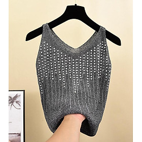 Áo len lụa đính đá vuông AO04 cực sang chảnh mẫu mới