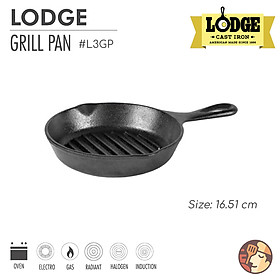 Chảo gang nướng Lodge có rãnh tròn 16.51 cm L3GP, chống dính tự nhiên, dùng được cho mọi loại bếp và lò nướng