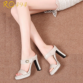 Giày cao gót nữ đẹp đế vuông 8 phân hàng hiệu rosata hai màu đen xám ro494