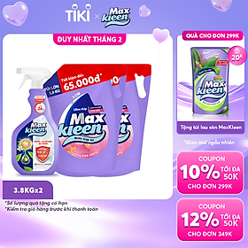 Combo 2 Túi Nước Giặt Xả MaxKleen hương Hoa Nắng 3.8kg túi + Lau Bề Mặt Đa