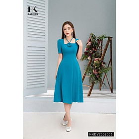 Đầm Xòe NK FASHION Thiết Kế Cổ Vuông Đính Hoa Thanh Lịch Chất Vải Nhập Hàn Cao Cấp Không Nhăn Xù NKDV2302005