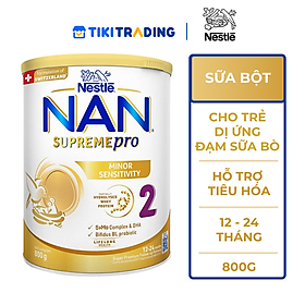 Sữa bột Nestlé NAN SUPREMEPRO 2 800g nhập khẩu Đức với 5HMO & đạm Gentle Optipro ( Dành cho trẻ từ 12 - 24 tháng tuổi)