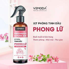 Bình Xịt phòng tinh dầu Sả Chanh, Bạc hà, Quế, Bạch đàn chanh Vemoda giúp hỗ trợ đuổi muỗi, thơm phòng nhanh chóng. Chai xịt hỗ trợ đuổi muỗi từ tinh dầu thiên nhiên