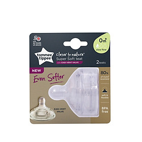 Núm Ty Silicon Siêu Mềm Tự Nhiên Cho Bé Tommee Tippee Natural Start Slow Flow 0-3 Tháng (Vỉ đôi)