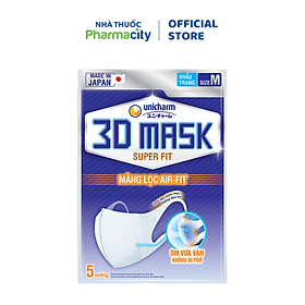 Khẩu trang siêu vừa vặn, ngăn khói bụi Unicharm 3D Mask (Gói 5 cái)