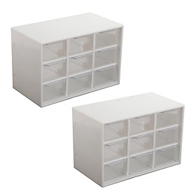 2x Storage Cabinet 9 Grid 3 Layer Drawer Storage Box Sundries Organizer White