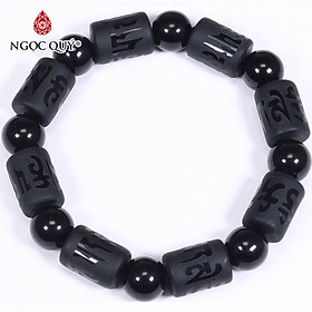 Vòng tay đá obsidian đốt trụ lục tự đại minh chú mệnh thủy, mộc - Ngọc Quý Gemstones