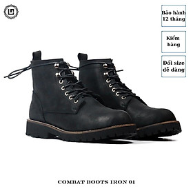 Giày da nam Combat Boots Iron 01 (Iron01), da bò sáp đen, đế cao su đúc CNM, Lucas Shoes bảo hành 1 năm