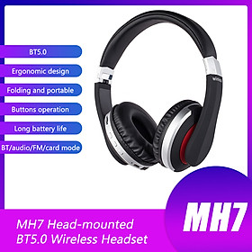 Tai Nghe Không Dây BT5.0 Có Thể Gập Lại Gắn Trên Đầu Hỗ Trợ Thẻ FM MH7 Âm Thanh Nổi Cho Chơi Game Với Micrô, Màu Bạc