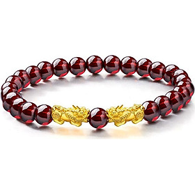 Vòng Tay 2 Tỳ Hưu Đá Hồng Thạch Lựu Garnet Tự Nhiên 