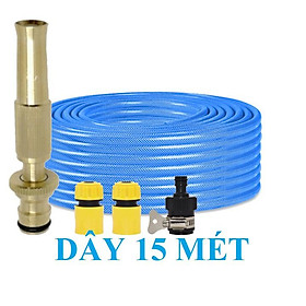Bộ dây vòi xịt nước rửa xe, tưới cây đa năng, tăng áp 3 lần, loại 15m 206701-1 đầu đồng,cút,nối đen+ tặng đai