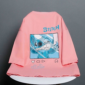 (Full Tag cổ và tay áo) Áo Phông Nam Nữ Form Rộng Tay Lỡ Vải Chất Cotton Mịn Mát Kita Unisex - Mẫu STITCH (Full Size)