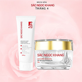 Bộ đôi dưỡng da cơ bản Kem dưỡng da ban đêm 30g  Sữa rửa mặt 100g giúp dưỡng ẩm và mờ nám sạm tàn nhang Bách hóa Sắc Ngọc Khang