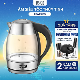 Ấm siêu tốc thủy tinh LEBENLANG LBWE2626 bằng thủy tinh chịu nhiệt, dung tích 1700ml, bảo hành 2 năm - hàng chính hãng