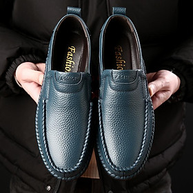 LCRTZKG Breathable Genuine Leather Giày dép mùa hè Giày dép giải trí nam Màu xanh da trời