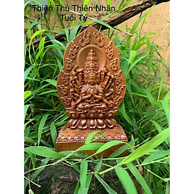 Tượng phật thiên thủ thiên nhãn nghìn mắt nghìn tay tuổi  bằng gỗ bách xanh thơm nức kt 15×8×4cm