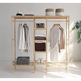 KỆ TREO QUẦN ÁO GỖ THÔNG LẮP RÁP TIỆN LỢI -TRIPLE HANGER- Dài 135 x Cao 150 x Rộng 35 cm