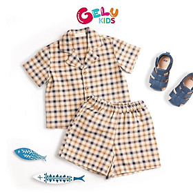 Quần áo bé trai, set bộ sơ mi ngắn tay kẻ caro phong cách Hàn Quốc - SBU004