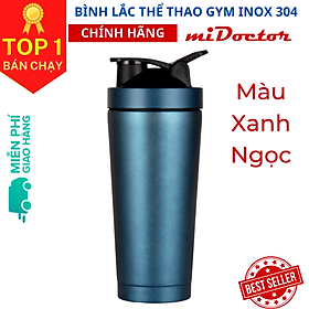 Bình lắc inox shaker tập gym, tập thể thao, có giữ nhiệt và quai xách – Kèm Bóng Lò Xo Lắc - Chính hãng miDoctor
