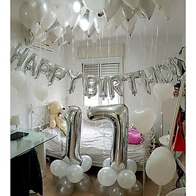 Bộ bóng chữ happy birthday + số+ vỏ bóng ghi, bạc