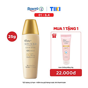 Kem chống nắng Skin Aqua trang điểm tạo nền trắng mịn & đều màu dạng sữa Sunplay Skin Clear White CC Milk SPF 50, PA++++ 25g