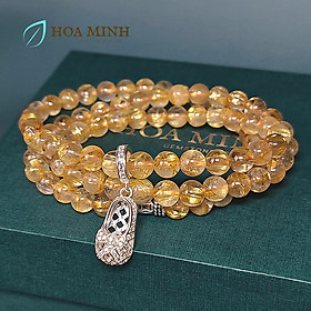 Vòng tay Thạch Anh Tóc Vàng thiên nhiên 6 li VIP quấn 3 vòng phối charm chiếc giày búp bê bạc ta chuẩn, hợp mệnh Kim Thổ - 16-17.5cm