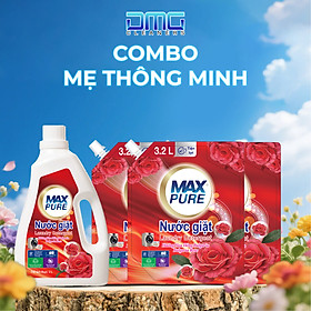 Combo Chai Nước Giặt Maxpure Hương Hoa Hồng Bulgaria 3L + 3 Túi Nước Giặt Hoa Hồng 3.2L