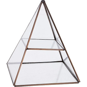 Vintage Style Brass Clear Glass Pyramid Mirrored Shadow Box Jewelry Display
