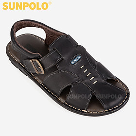 Giày Sandal Bít Mũi Nam Da Bò SUNPOLO SDA007 Đen, Nâu